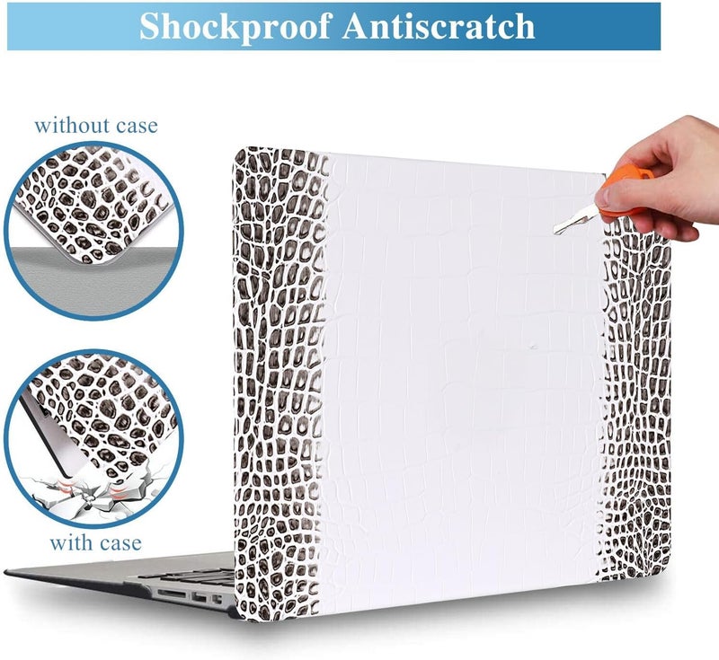 KEROM Compatible with Crocodile MacBook Air 13 Inch Case 2025-2022 M4 M3 M2 A3240 A3113 A2681, Textured Elegant Luxury Aligator Skin Snakeskin PU Leather Hardshell Case & Keyboard Cover, Black White - Image 2